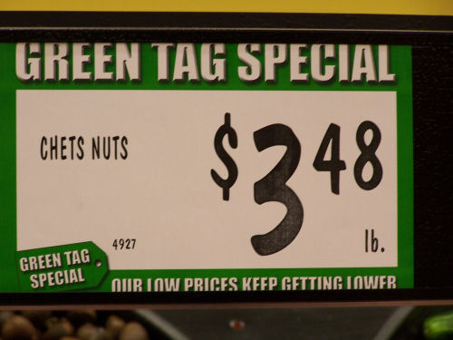 Grocery sign saying Chets Nuts