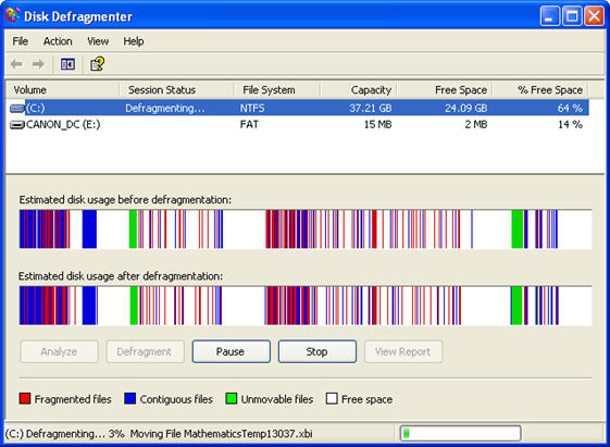 Defragmenting a computer